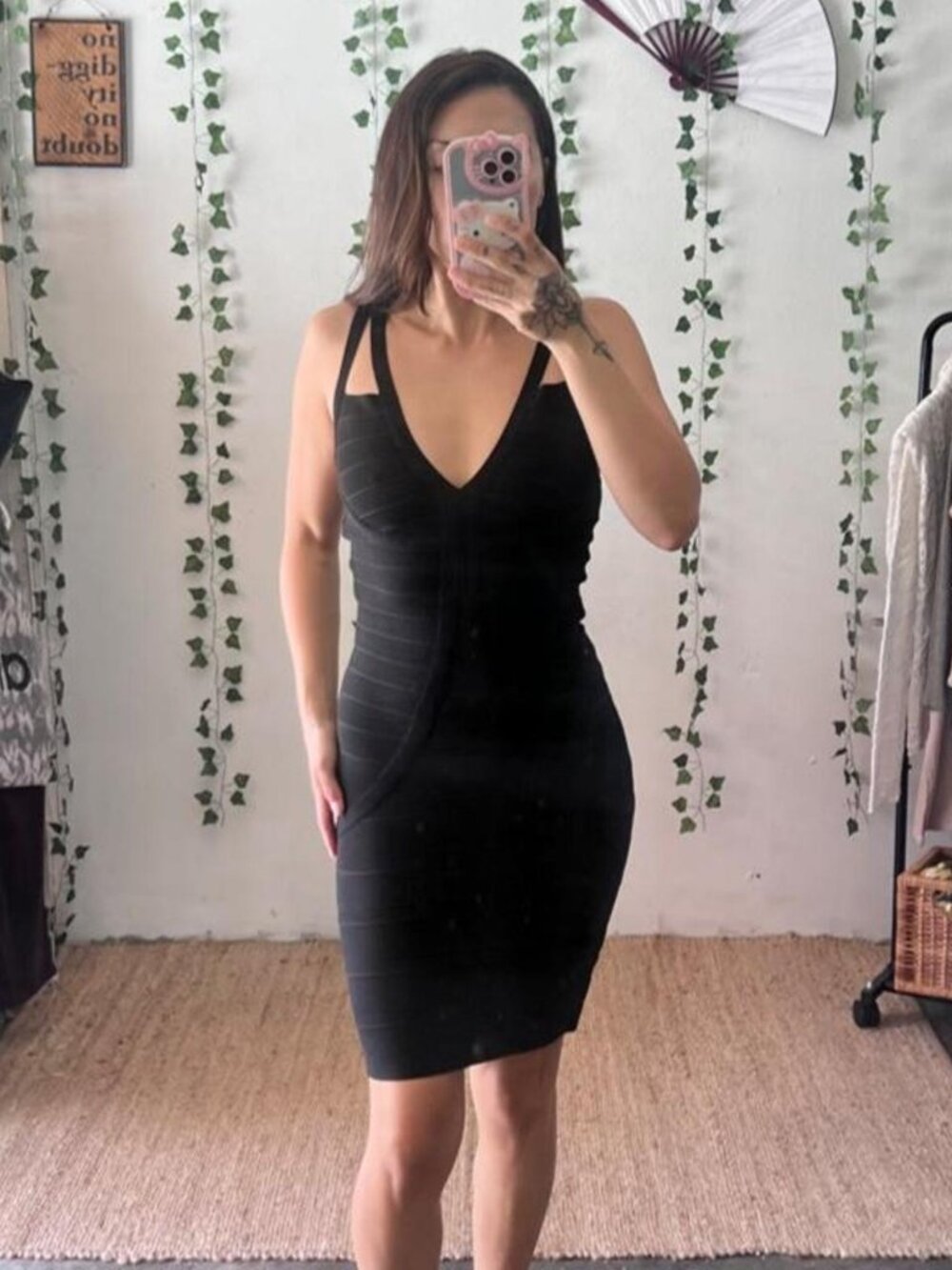 Angl black bodycon bandage midi dress size medium with back zipper